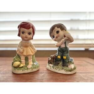Vintage Bisque Porcelain Boy & Girl Figurines – Hand Painted – 1950s 1960s